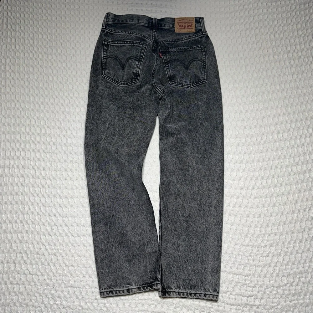 Levi's 501 Button Fly Jeans Women's 25x26 Black Grey Distressed Straight Red Tab